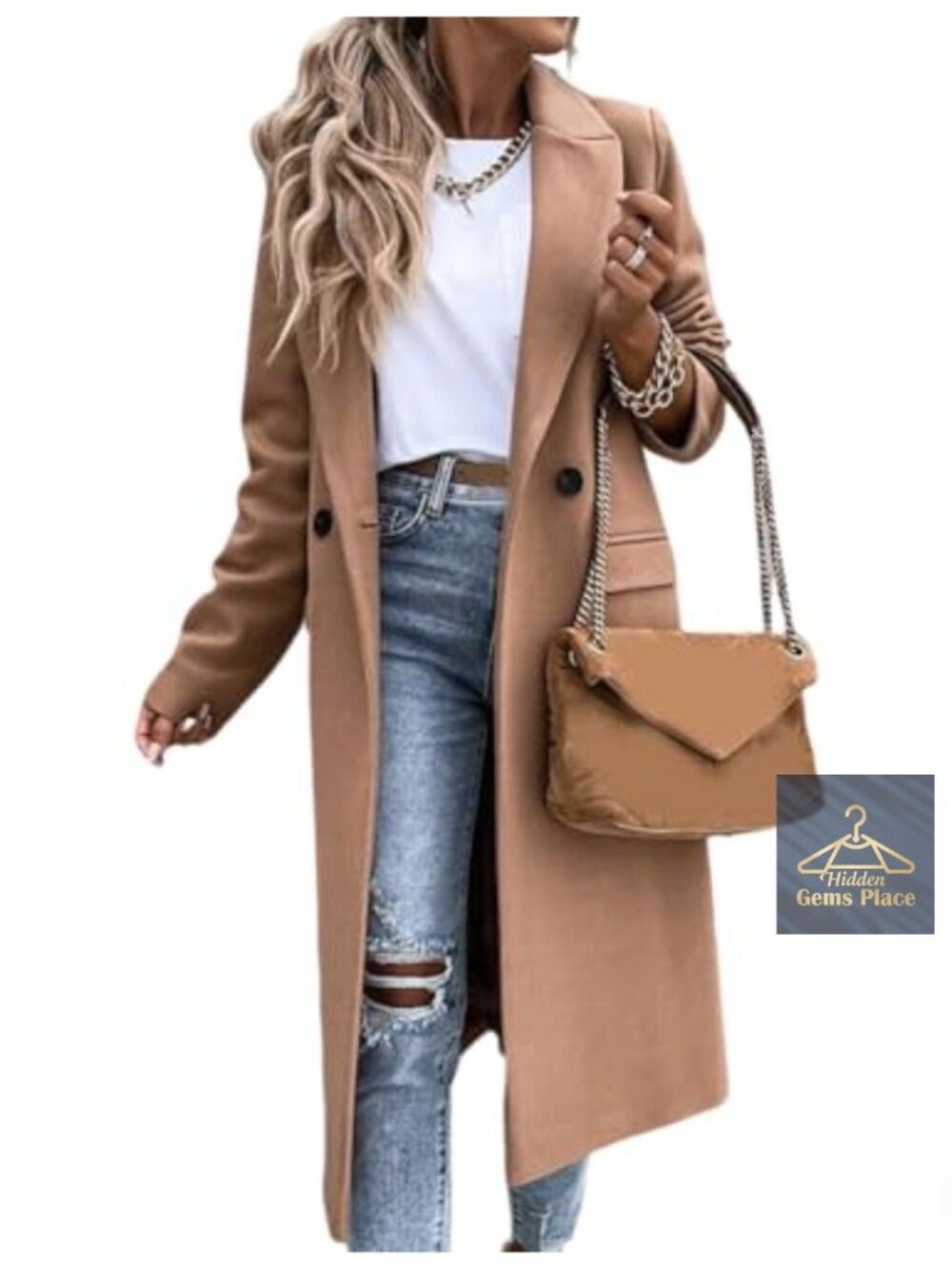 Women's Long Wool Blend Peacoat Winter Coat Notch Lapel